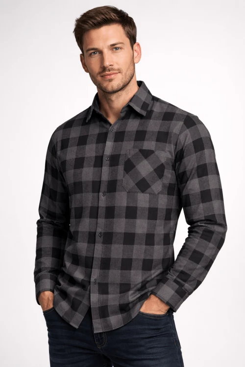 Koszula flanelowa robocza szara przód