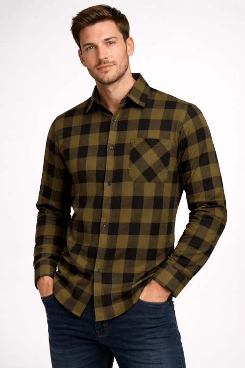 Koszula flanelowa robocza khaki przód