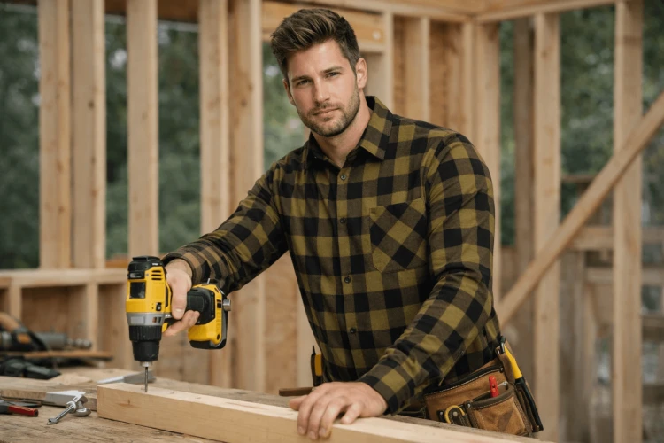 Koszula flanelowa robocza khaki w pracy