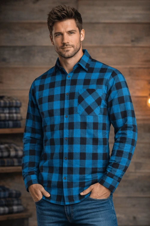 Koszula flanelowa robocza niebieska jasna z przodu