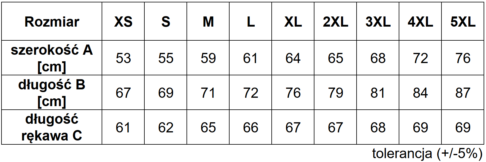 Tabela z rozmiarami - polar męski Moontex Ice